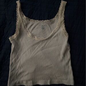 Brandy Melville Lace Trim Ribbed Tank Top in Light Blue